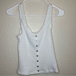 American Eagle White Button-Down Tank Top